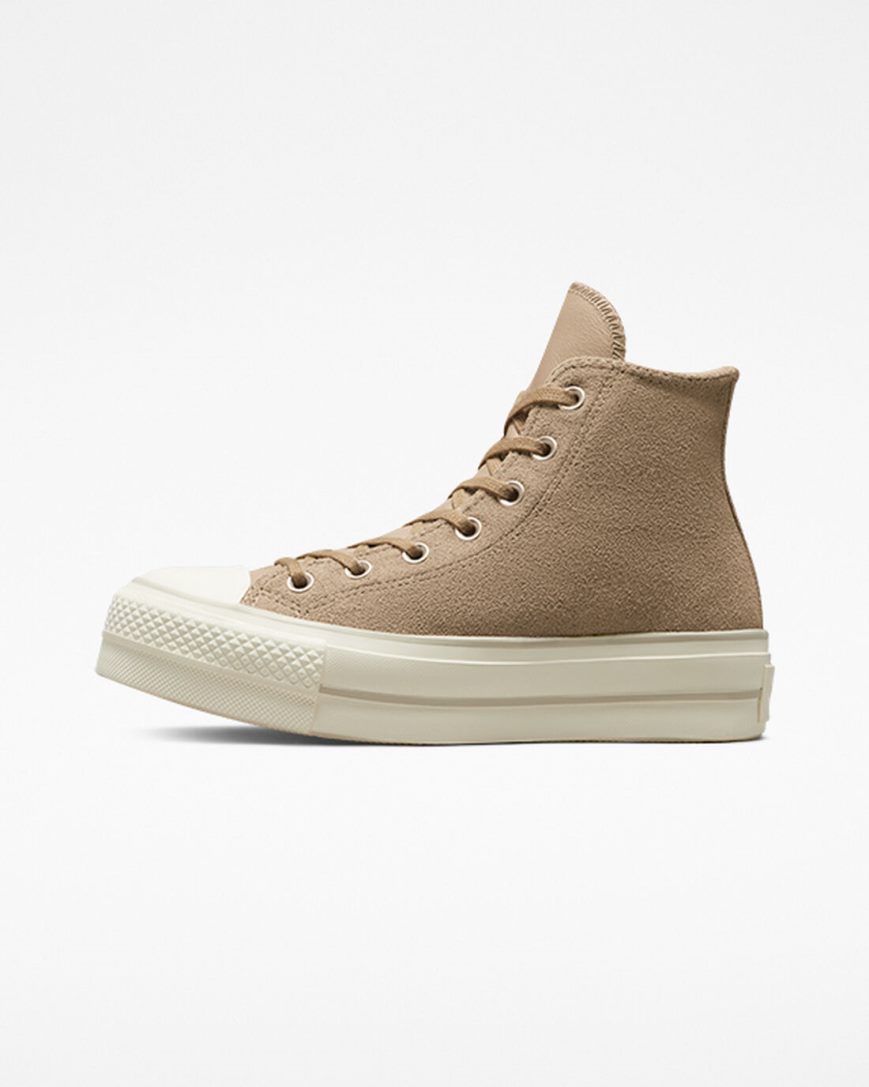 Zapatos Plataforma Converse Chuck Taylor All Star Lift Suede Altas Mujer Kaki | PE 2P0458